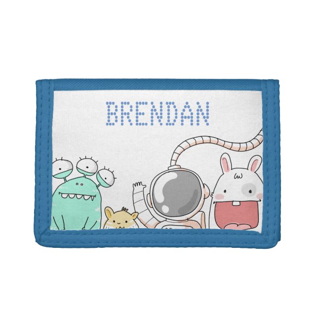Cute Space Characters Personalised Kids Trifold Wallet (Front)
