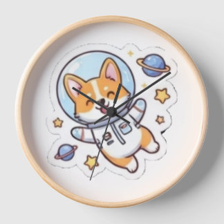 Cute Space Corgi Astronaut Wall Clock | Funny Dog