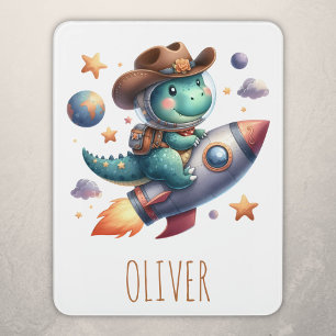 Cute Space Cowboy Dinosaur Riding Space Rocket Door Sign