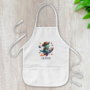 Cute Space Cowboy Dinosaur Riding Space Rocket Kids' Apron