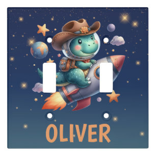 Cute Space Cowboy Dinosaur Riding Space Rocket Light Switch Cover