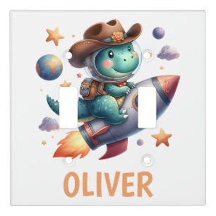 Cute Space Cowboy Dinosaur Riding Space Rocket Light Switch Cover