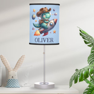 Cute Space Cowboy Dinosaur Riding Space Rocket Table Lamp