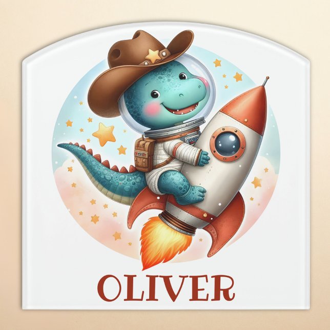 Cute Space Cowboy Trex on a Space Rocket Door Sign (Creator Uploaded)
