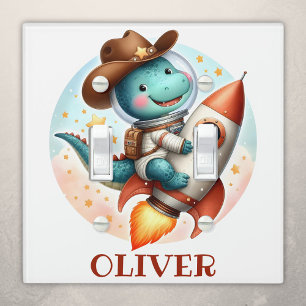 Cute Space Cowboy Trex on a Space Rocket Light Switch Cover