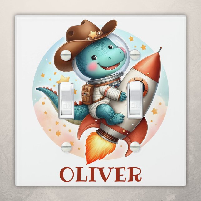 Cute Space Cowboy Trex on a Space Rocket Light Switch Cover (Creator Uploaded)