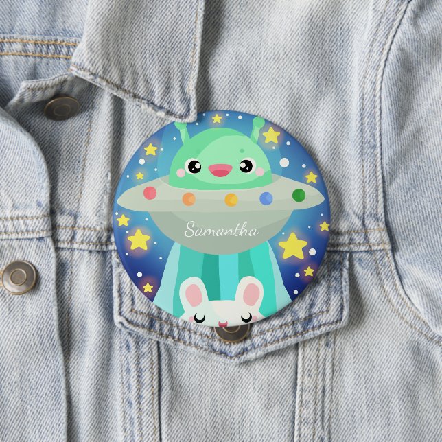Cute Space Creature And Bunny Rabbit Button (In Situ)