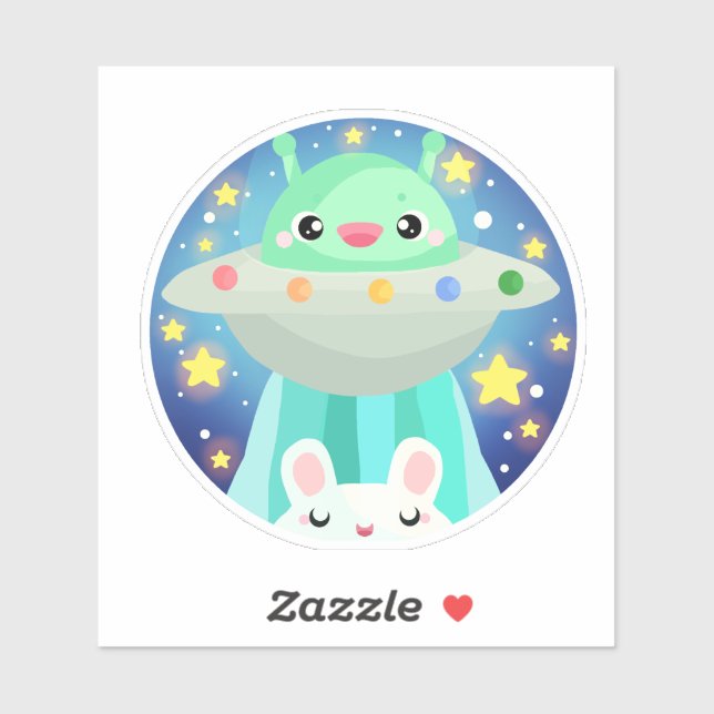 Cute Space Creature And Bunny Rabbit Sticker (Sheet)
