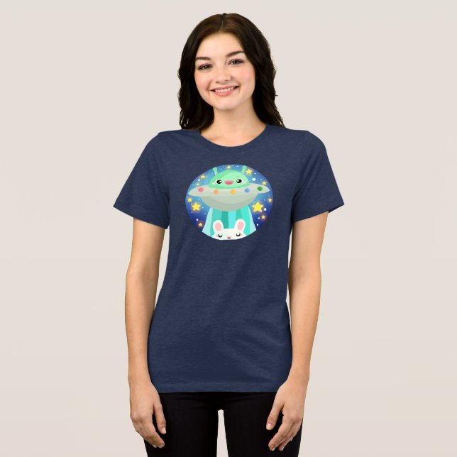 Cute Space Creature And Bunny Rabbit Tri-Blend Shirt (Front Full)