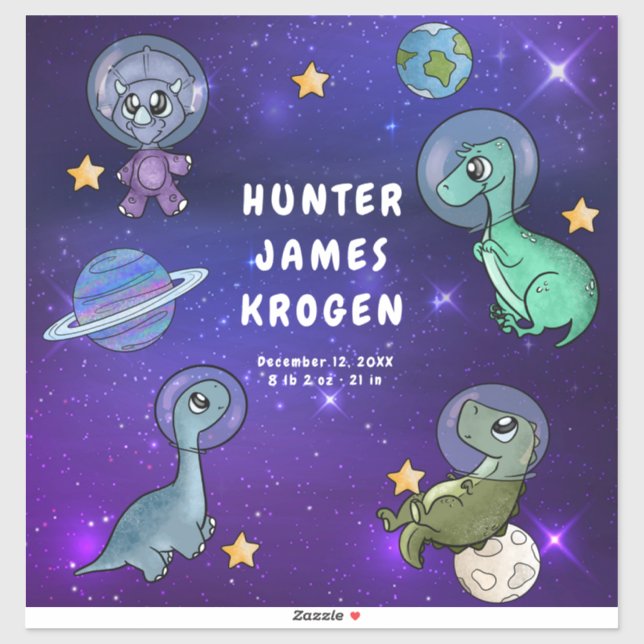 Cute Space Dino Dinosaurs Wash Stars Planets Baby Sticker (Sheet)