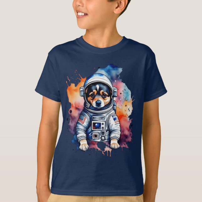 Cute space dog astronaut puppy  T-Shirt (Front)