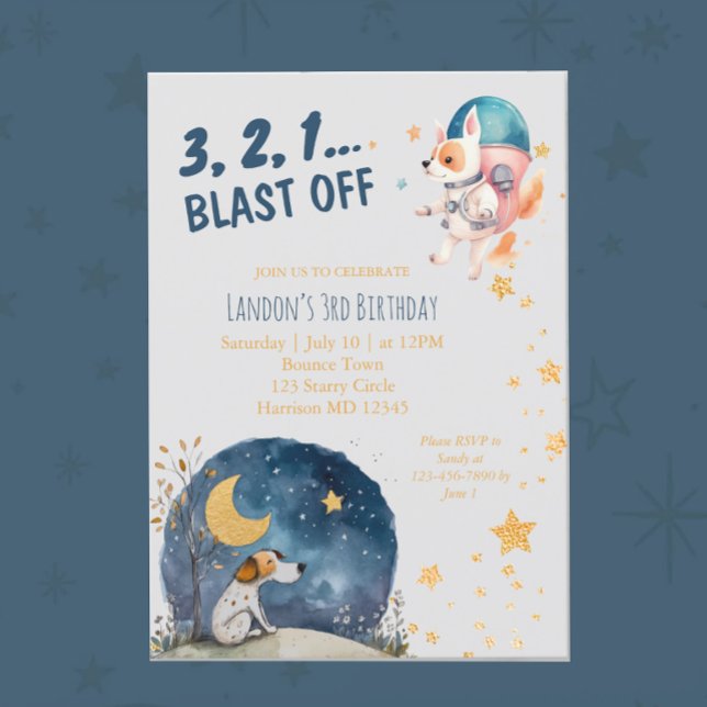 Cute Space Dogs Boys Third Birthday Invitation (Creator Uploaded)