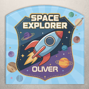 Cute Space Explorer Badge Door Sign
