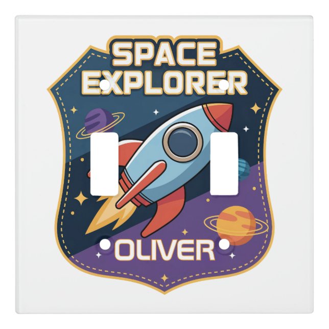 Cute Space Explorer Badge Light Switch Cover (Front)