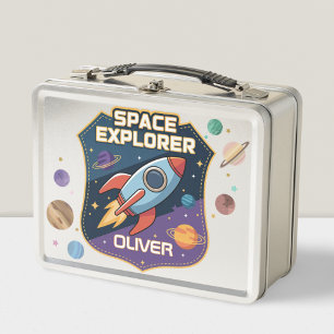 Cute Space Explorer Badge Metal Lunch Box