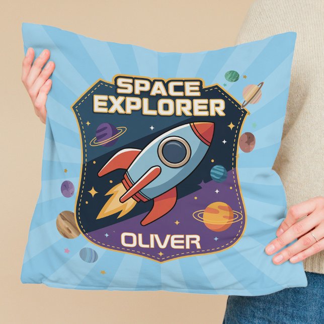 Cute Space Explorer Badge Throw Pillow (Creator Uploaded)