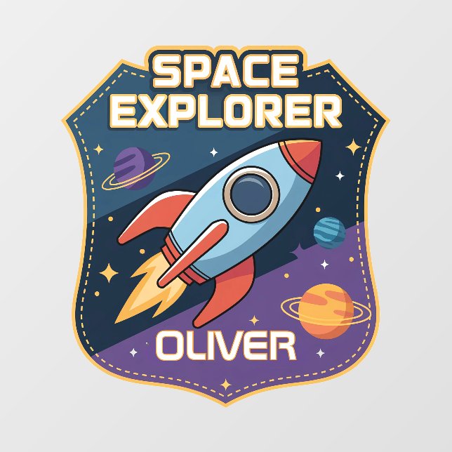 Cute Space Explorer Badge Wall Decal (Front)