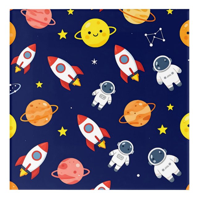 Cute Space Explorer Kids Pattern Acrylic Print (Front)