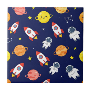 Cute Space Explorer Kids Pattern Ceramic Tile