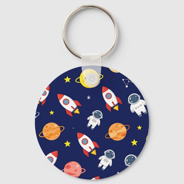 Cute Space Explorer Kids Pattern Keychain (Front)