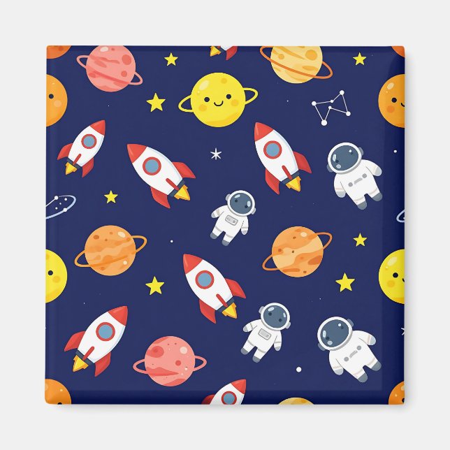 Cute Space Explorer Kids Pattern Magnet (Front)