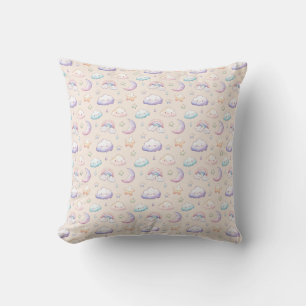 Cute Space Fabric with Planets Stars Sun Throw Pillow
