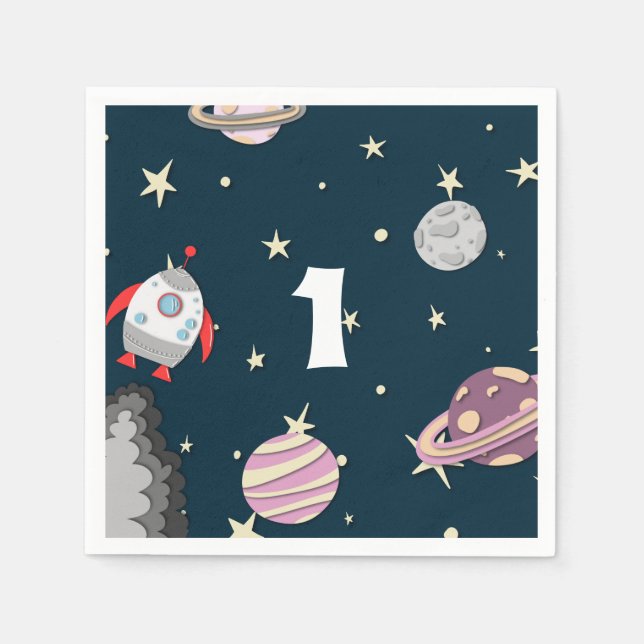 Cute Space First Birthday Party  Napkins (Front)