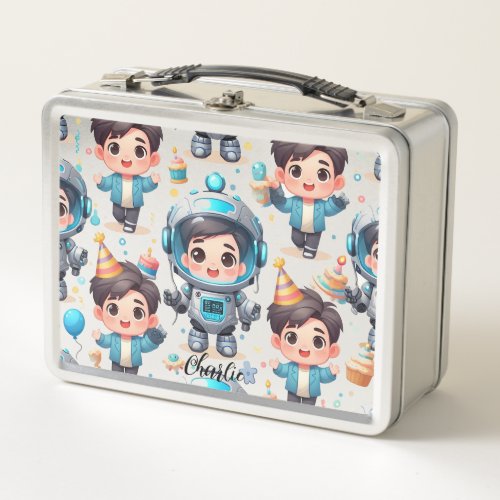 Cute space galactic futuristic boys cartoon  metal lunch box