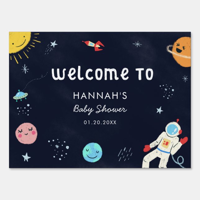 Cute Space Galaxy Boy Baby Shower Welcome Sign (Front)