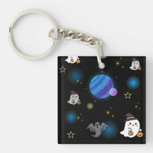 Cute Space Ghost Floating in Galaxy Acrylic Keycha Keychain