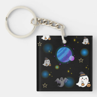 Cute Space Ghost Floating in Galaxy Acrylic Keycha Keychain