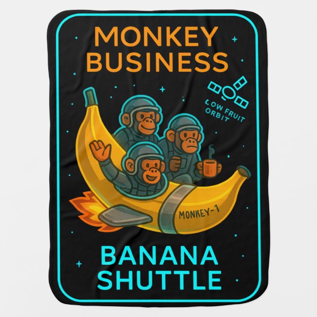 Cute Space Monkey Baby Blanket – Banana (Front)