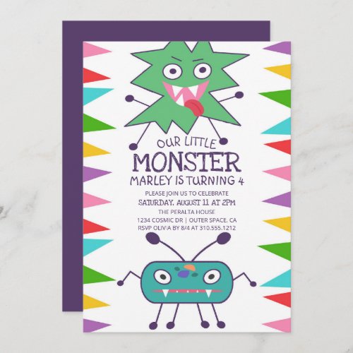 Cute Space Monsters Kids Birthday Party Invitation