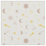 Cute space moon sun stars on cream fabric