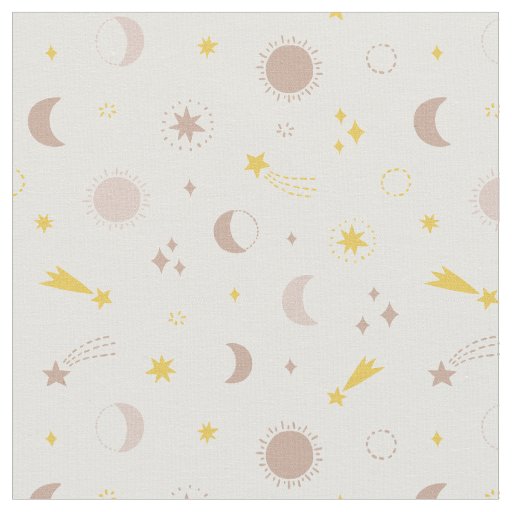 Cute space moon sun stars on cream fabric