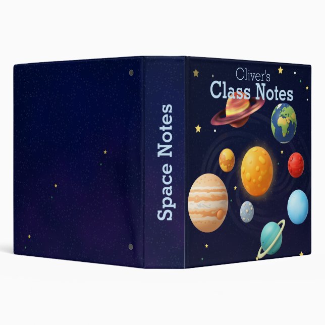 Cute Space Outer Solar System Personalized Name 3 Ring Binder (Background)