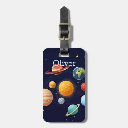 Cute Space Outer Solar System Personalized Name Luggage Tag