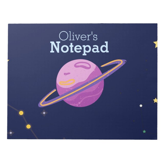 Cute Space Outer Solar System Personalized Name Notepad (Front)