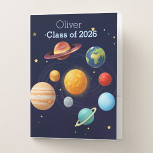 Cute Space Outer Solar System Personalized Name Pocket Folder