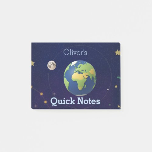 Cute Space Outer Solar System Personalized Name Post-it Notes