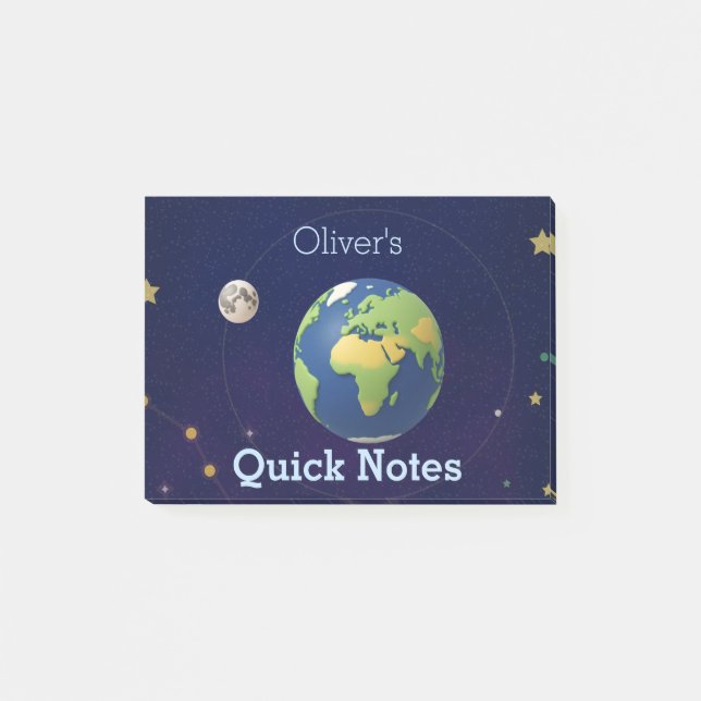 Cute Space Outer Solar System Personalized Name Post-it Notes (Front)