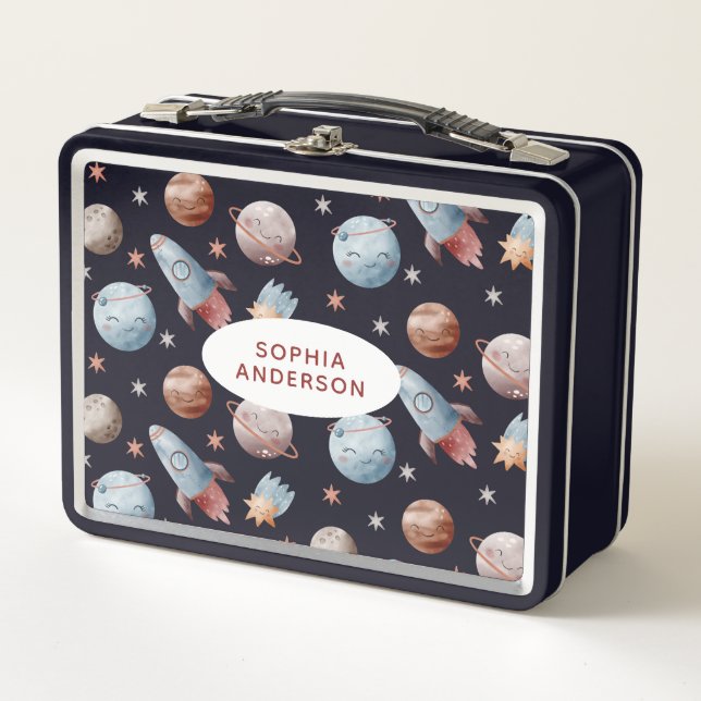 Cute Space Patterned Metal Lunch Box (Front)