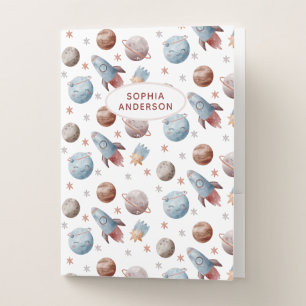 Cute Space Patterned White Pocket Folder