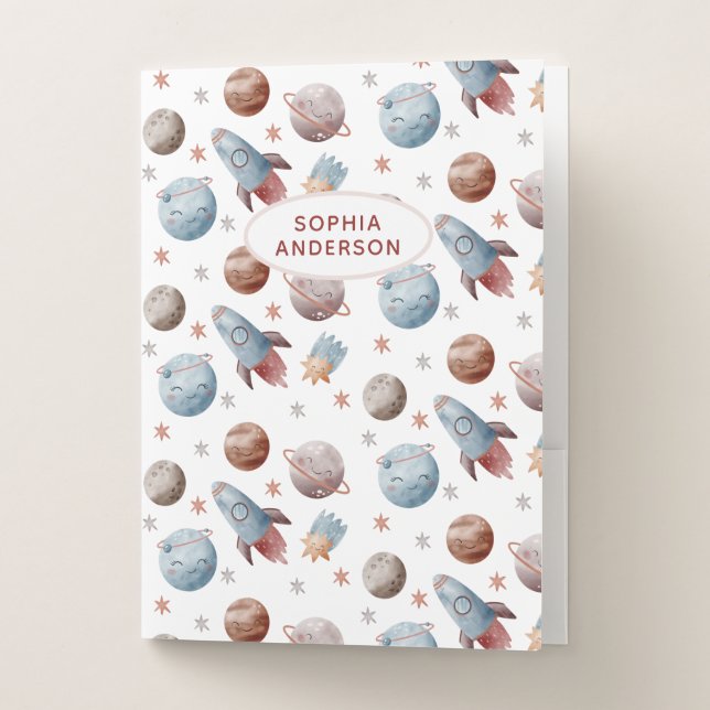 Cute Space Patterned White Pocket Folder (Front)