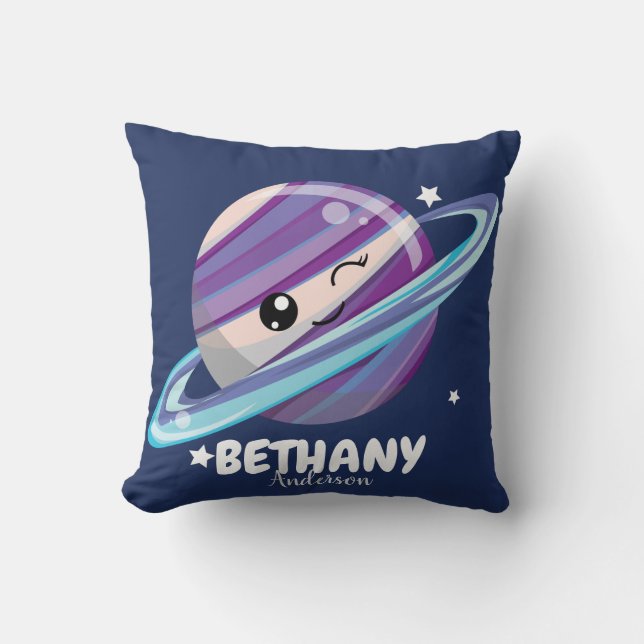 Cute Space Planet Saturn Galaxy Throw Pillow (Front)