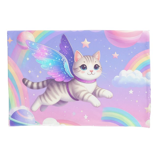 Cute Space Rainbow Design – Kawaii Planets & Stars Pillow Case (Front)