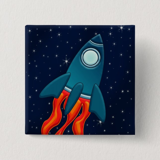Cute Space Rocket and Outer Space Design Button (Front)