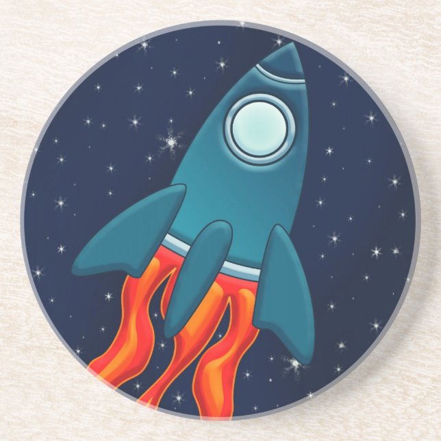 Cute Space Rocket and Outer Space Design Coaster (Front)