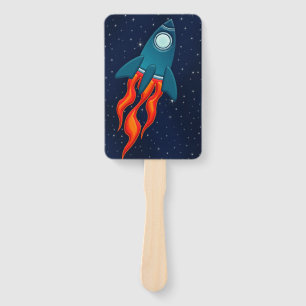 Cute Space Rocket and Outer Space Design Hand Fan