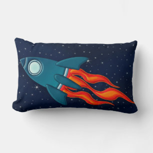 Cute Space Rocket and Outer Space Design Lumbar Pillow